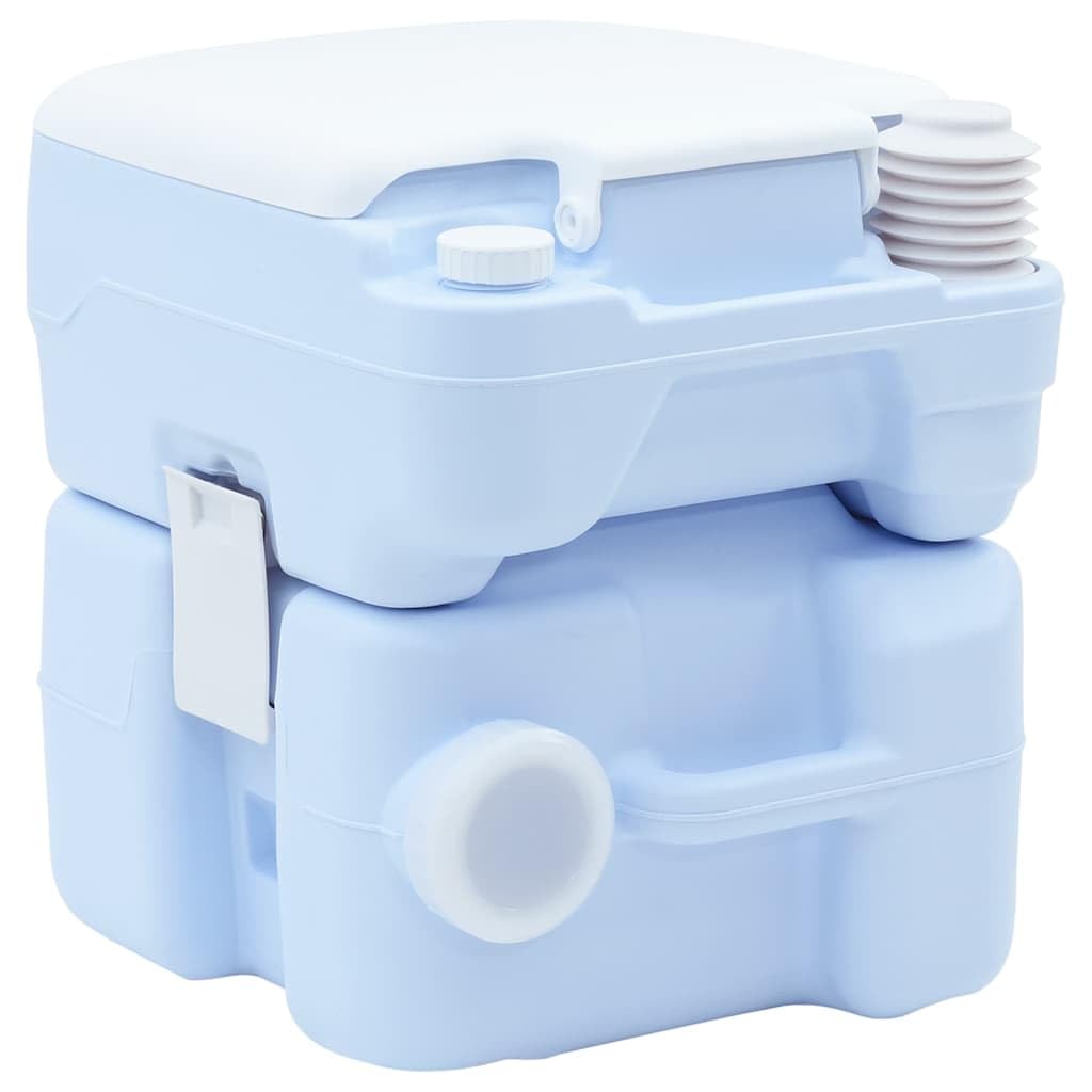 Tragbare Campingtoilette 20L - Camping WC mit Balgpumpe für Wohnwagen, Wohnmobil, Outdoor und Garten, Blau Weiß, 41,5 x 36,5 x 42 cm