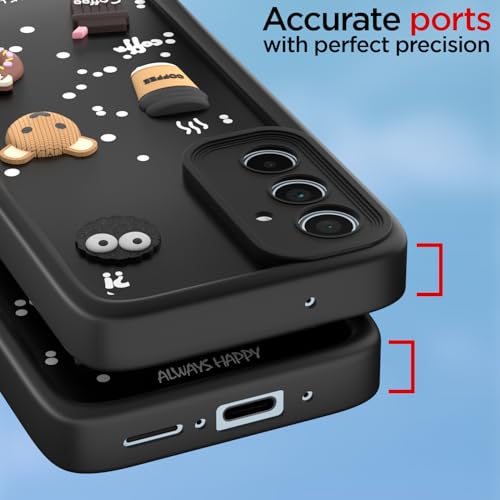 Image of Pikkme Back Cover for Samsung Galaxy A35 5G | Cute Fun Cartoon 3D Bear Silicone Full Body Protection Bumper Cover (Black)