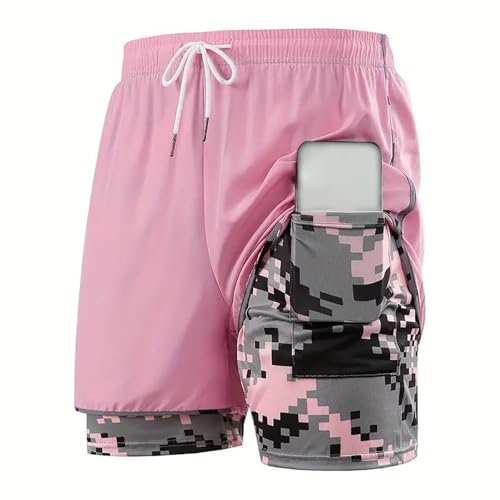 Image of HBDHEJL Athletic Shorts for Women 2 in 1 Workout Athletic Gym Pant Drawstring High Waist Camo Liner Shorts with Pockets 2026#06 Pink Medium
