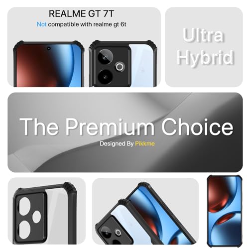 Image of Pikkme Back Cover for Realme GT 7 5G / GT 7T 5G | Ultra Hyrbid | Full Camera Protection | Raised Edge | Crystal Clear Transparent Bumper Case (Black)