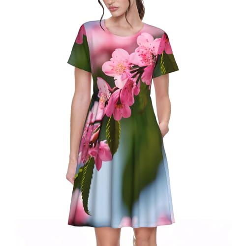 Robe d'été motif cerisier rose pour vos pique-niques en plein air