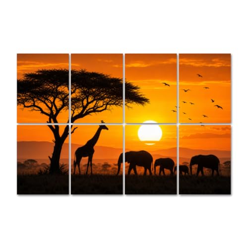 8 Panels Art Decor Acoustic Panels African landscape scene animal savannah silhouette Sunset Sound Absorbing Wall Padding Soundproof Panels for 48"x32" Recording Studio Home Office Gaming Room miniatura 1