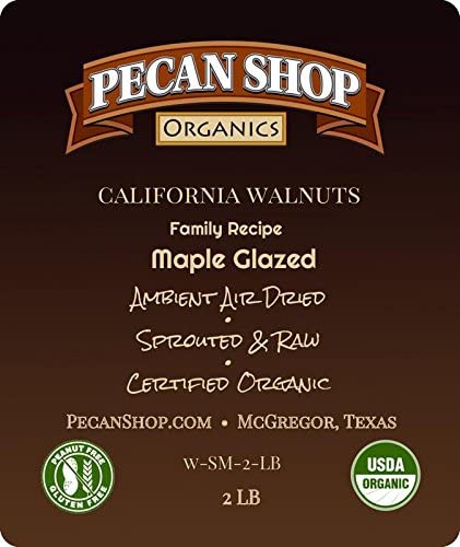 Image of Pecan Shop Organic California Walnuts for Snacking, Family Orchard Grown, Sprouted, Vermont Maple Glazed - (2 LB)