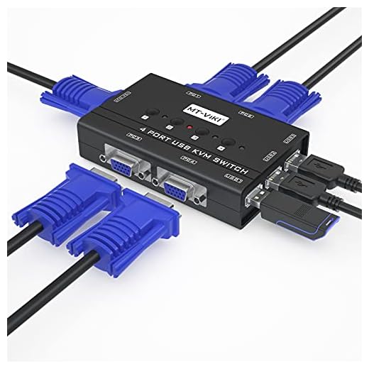 KVM Switch VGA, MT-VIKI 4 Port KVM Switch w/ 4 KVM Cables for 4 Computers Share One Monitor Keyboard Mouse Printer...