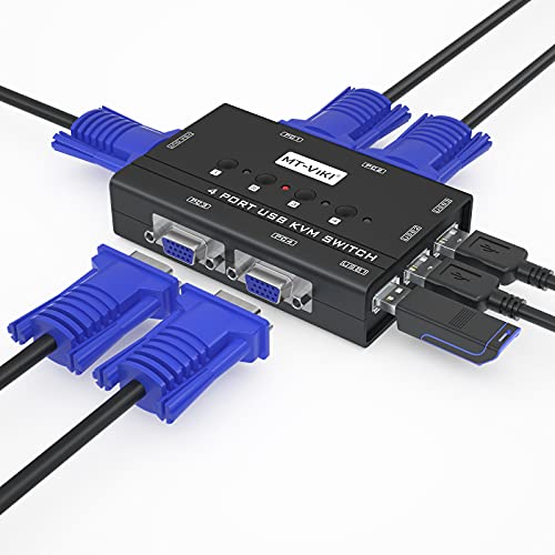 MT-VIKI KVM Switch VGA, 4 Port KVM Switch for 4 Computers Share One Monitor Keyboard Mouse Printer, 3 USB 2.0 Hub, Included 4 VGA KVM Cables by MT-VIKI - Used condition - US$14.74