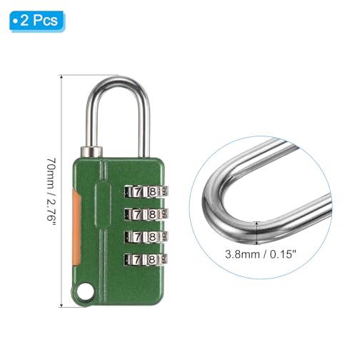 Image of PATIKIL Security Steel Cable with 4 Digit Combination Lock, 2 Set 1.6Ft Coated Safety Wire Rope Double Loop Padlock for Outdoor Travel Luggage, Green