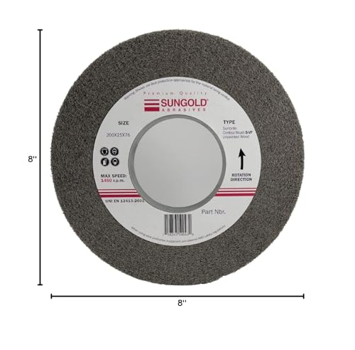 Image of Sungold Abrasives 50038 Sunbrite Countour Brush Silicon Carbide S-VFF 8 inch Diameter x 2 inch Thick x 3 inch Hole, 1 Wheel