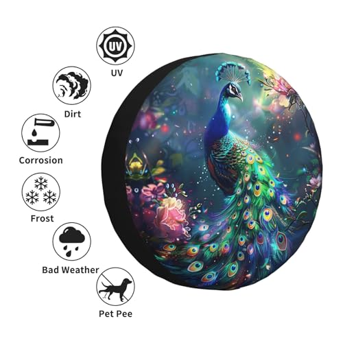 Image of Beautiful Peacock Spare Tire Cover Weatherproof Universal Wheel Protectors Wheel Covers for Rv Camper Travel Trailer SUV Truck 15 Inch