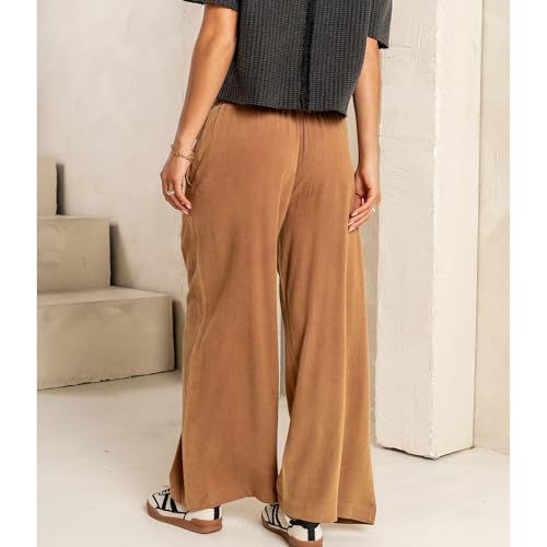 Casual Linen Pants Women Wide Leg Drawstring Waist Baggy Palazzo Trousers Long Lounge Pant with Side Pockets2