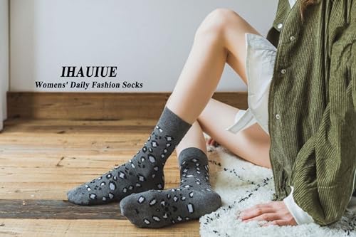 Image of Animal Print Crew Socks Trendy Pattern Quartz Socks Leopard Printed Dress Socks for Women, Men
