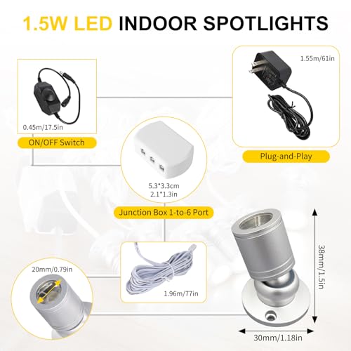 Image of LED Mini Spot Light, 6PCS 1.5W 5V Dimmable Spotlight Accent Lights for Artwork Display, Jewelry Showcase, Museum Cabinet, Retail Store Lighting (6400K, Daylight)