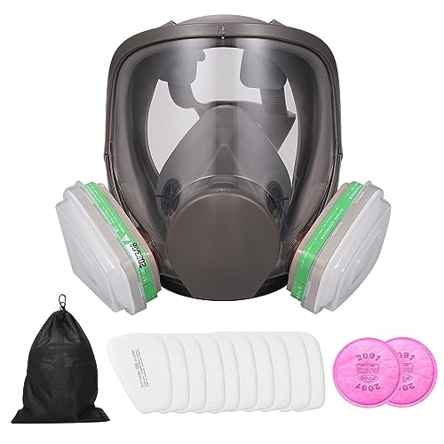 Respirador de cara completa, mascarilla facial completa reutilizable, respirador con máscara de gas 18 en 1, amplio campo de visión adecuado para protección laboral, como máquina de pulverización