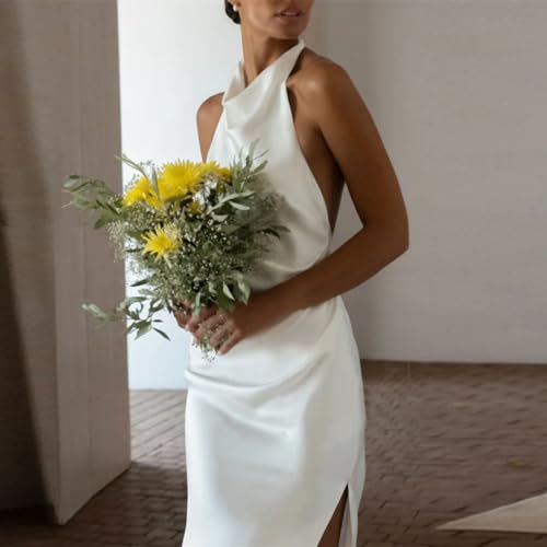 Strapless Satin Wedding Dresses with Bow Sweep Train A Line Bridal Dress for Women Mini Dress for Bride Lace Up Back3