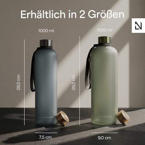 Image of LARS NYSOM Water Bottle 34oz | Drinking Bottle 1 Liter | Ultralight Tritan Sports Flask leak-proof | Ideal for sports, office, yoga | 2 lids included (Gray /Gold, 33.9oz)