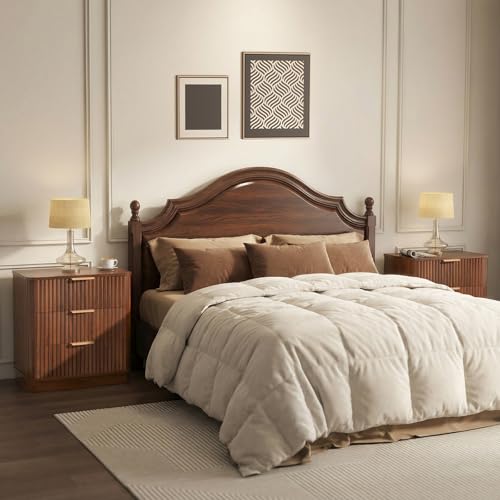 Image of LYNCOHOME 23 inch Full-Fluted Nightstand with Storage,3 Drawers,Curved,Walnut