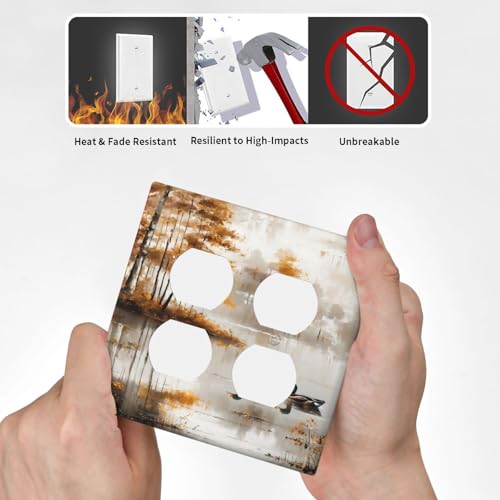 Decorative Outlet Covers Funny Ducks Vintage Lakeside Landscape 2 Gang Wall Plate Cover Double Duplex Receptacle Two Switch Light Switch Cover Plate Jumbo Dual Faceplate
