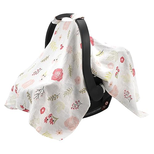 Image of SERAPHY Muslin Car Seat Covers for Babies, Breathable Baby Car Seat Cover for Boys and Girls, Cotton Infant Carseat Canopy Covers -Flowers