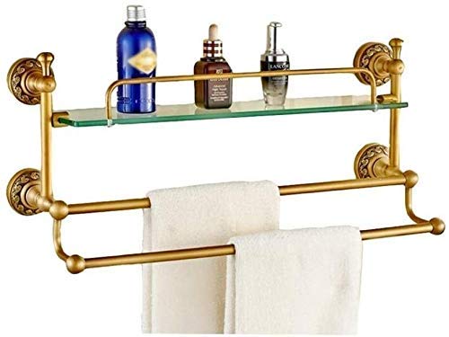 USZWBY Shower Shelf Single-Layer Copper Glass Shelf Tempered Glass Shelf Bathroom Shelf Shower Caddy Storage Basket 70CM