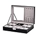 Produktbild Gymqian Klassische Uhr Aufbewahrungskoffer 8 Gitter Holzuhr Schmuck Anzeigen Fall Männer Frauen Armband Tablett Pu-Leder Geschenkkasten Mit Schloss Und Spiegel Schwarz Für Speicher-