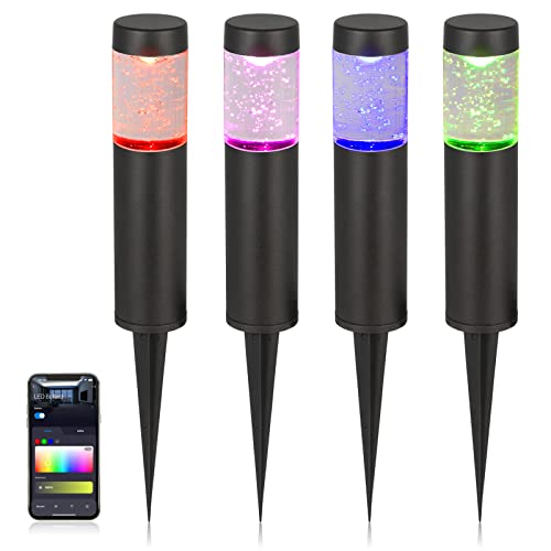 Low Voltage Landscape Lights, Smart Led Round Bollard Light With App Control, Compatible With Alexa, 3W 12V Rgb Color Changing Outdoor Path Lights For Yard Lawn, Aluminum, 15-Year Lifespan, 4 Pack #TOP5