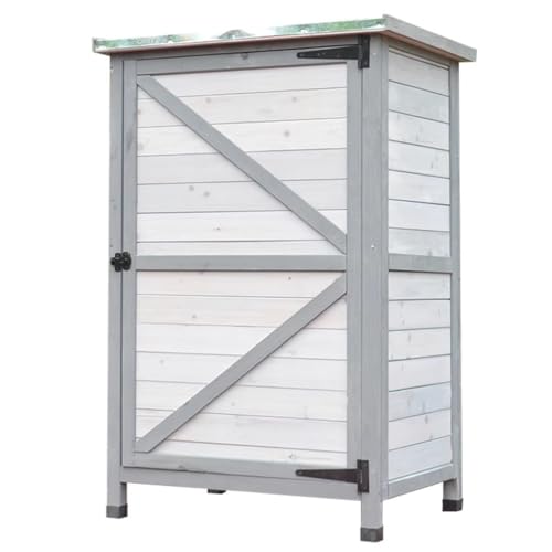 Cobertizo de madera para jardín, gabinete de almacenamiento resistente a la intemperie para herramientas, armario compacto, caja de herramientas duradera, solución de almacenamiento (gris)