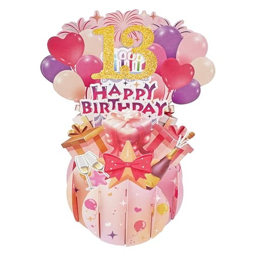 HKFENG Biglietto di auguri di compleanno 3D pop-up per ragazze e donne (13° compleanno)