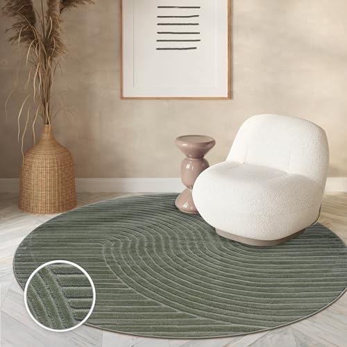 Paco Home Teppich In- & Outdoor, Moderne abstrakte Boho Designs mit 3D Struktur, robust & wetterfest, ideal für Terrasse Wohnzimmer & Küche, Grösse:160 cm Rund, Farbe:Grün Paco Home Teppich In- & Outdoor, Moderne abstrakte Boho Designs mit 3D Struktur, robust & wetterfest, ideal für Terrasse Wohnzimmer & Küche, Grösse:160 cm Rund, Farbe:Grün