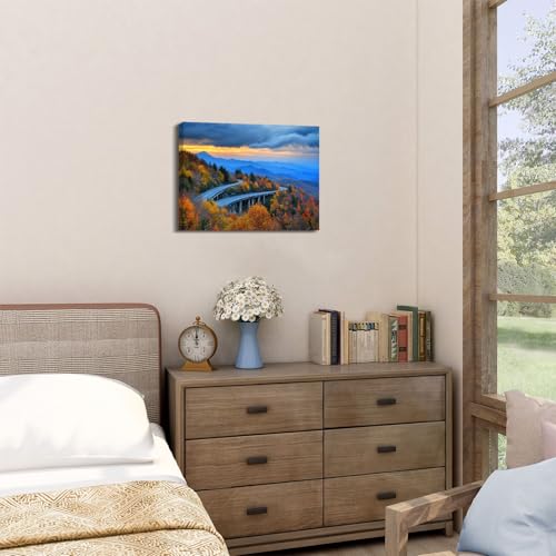 Image of Smoky Mountain Wall Art Blue Ridge Mountains Scenery Picture for Living Room Bedroom Nature Sunset Wall Decor National Parks Poster Sunrise Forest Landscape Painting Artwork Home Decoration 12x16 inch