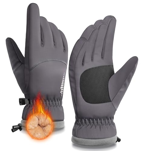 SIMARI Winter Waterproof Warm Gloves Women Men with Touchscreen Fingers Ski Snow Windproof for Cold Weather Thermal for Running Hiking Driving Cycling Outdoor Sports Daily Work (Gray M)