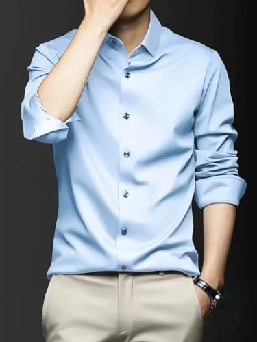Image of IndoPrimo Men's Stylish Solid Satin Casual Shirt for Men Full Sleeve