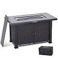44 Inch Propane Fire Pit Table, PioneerWorks 50000BTU Rectangle Fire Table with Double-Sided Cover, Separate Storage Space, Slate Tabletop&Hidden Ignition, CSA Certified, Companion for Your Garden