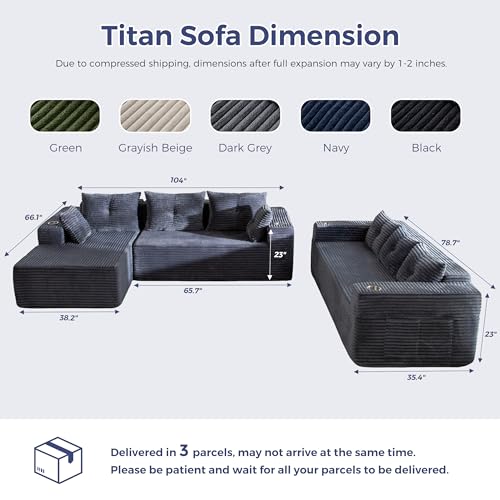Image of MAXYOYO Modular Sectional Couch with L-Shape Chaise and Loveseat, Modern Boneless Couch for Living Room, Oversized Sofa with Deep Seat, No Assembly Required, Dark Grey