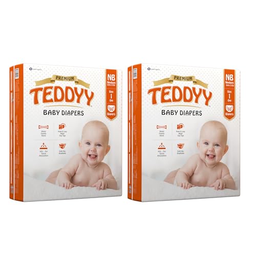 TEDDYY Baby Diapers Pants Premium New Born 132 Count (Pack of 2), 2-5 kgs, High Absorbency, Anti - Bacterial