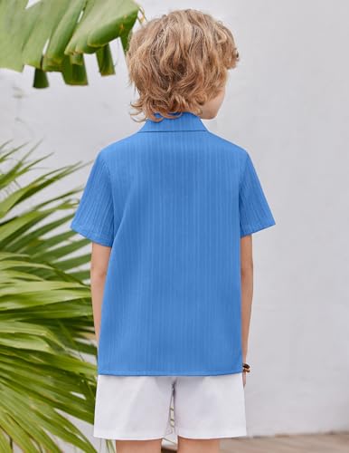 Image of Arshiner Boys Casual Short Sleeve Button Down Shirt Fashion Textured Summer Beach Shirt 3-13 Years Old