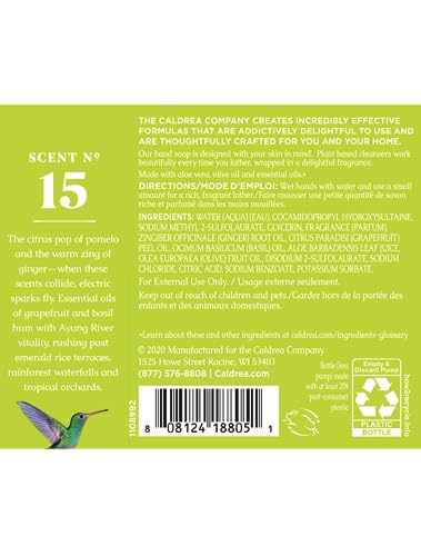 Image of Caldrea Hand Wash Soap, Aloe Vera Gel, Olive Oil and Essential Oils to Cleanse and Condition, Ginger Pomelo Scent, 10.8 oz, 2 Pack