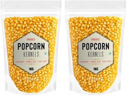 Image of HARIBAS Popcorn Kernels 1kg | Raw Maize for Popcorn | Butterfly Corn High Expansion | Ready to Cook Snack | Homemade Healthy Popcorn | Non-GMO (Pack of 2)