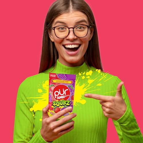 Image of PUR Jumbo Gum, Sour Strawberry & Grape, Xylitol Gum, 20 Count