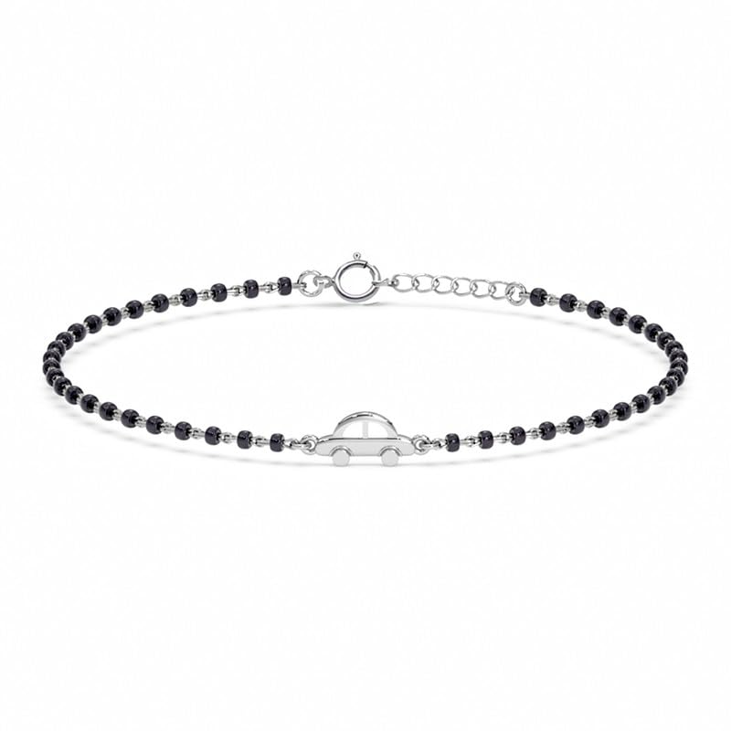 Image of Clara 925 Sterling Silver Baby Kids Nazariya Car Bracelet With Black Beads | Gift For Baby Boys and Girls |Rakhi Rakshabandhan Gift for Sister Bhabhi | New Born to 1 Year Length 5 inch Adjustable||