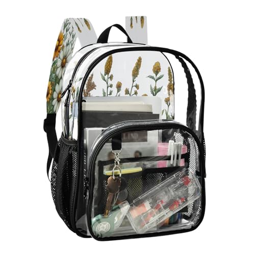 Meadow Wildflowers Clear Backpack - Stadium Approved Large 15.7-inch Waterproof Transparent Bag for Sports, Concerts, Work, Travel#4362