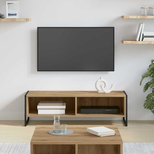 WRJENFSC TV-Schrank Lowboard 100 x 36,5 x 30,5 cm Kunsthandwerk Eiche Holzwerkstoff mit Stahlbeinen Modernes Fernsehtisch Design Robuste Stauraumlösung für Wohnzimmer Büro Flur