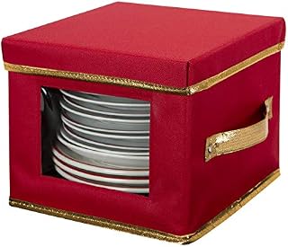 Simplify Holiday Salad Plate Dinnerware Storage Box with 12 Felt Dividers, China Tableware