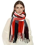 ZENUTA Women's Fall Winter Scarf Long Plaid Scarf Warm Soft Chunky Large Blanket Wrap Shawl Scarves Oversized Scarves Gift For Women, Red-Orange