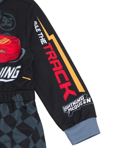 Disney Cars Lightning McQueen Toddler Boys French Terry Racing Zip Up Coverall Black 3T - image 6