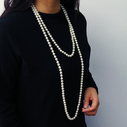 Long Pearl Necklaces for Women 70" Pearl Necklace Chunky Bead Layered Pearl Necklace Faux Pearl Dangle Necklace Wedding Bridal 1920s Gatsby Costume Jewelry Gifts3