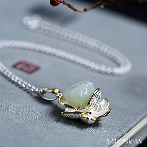 Naszyjnik ze srebra próby 925, wisiorek, żeński naturalny łańcuszek do swetra Hetian Jade