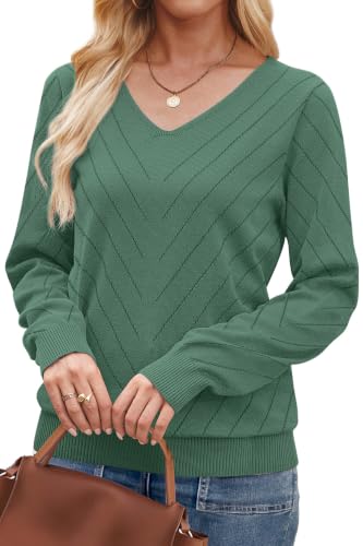 Image of WIHOLL Sweaters for Women V Neck Casual Knit Long Sleeve Tops Lightweight Pullover Clothes Fall Fashion Outfits 2026