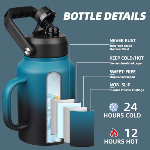 Image of BJPKPK 64oz Stainless Steel Water Bottle, Half Gallon Insulated Water Jug