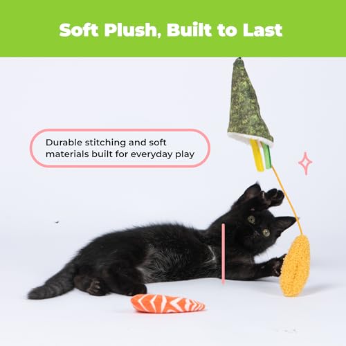 Image of Catify by Best Pet Supplies Interactive Sushi Set Catnip Cat Toy for Indoor Cats & Kittens, Plush Pull-Out Toppings Chew Toys, Durable, Soft, Enrichment Play