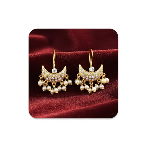 Image of VAMA FASHIONS 18K Gold Plated Anti Tarnish Half Moon Peacock Shape Traditional Maharashtrian Press on Bugadi Upper Ear Clip on Earrings For Women & Girls
