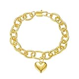 GLUBU ‌Love Heart Bracelet，pulseras para mujer，Gold Plated Cuban Bracelet for Women - gift for girlfriend， Sophisticated and fashionable Christmas Jewelry Gift for Wife